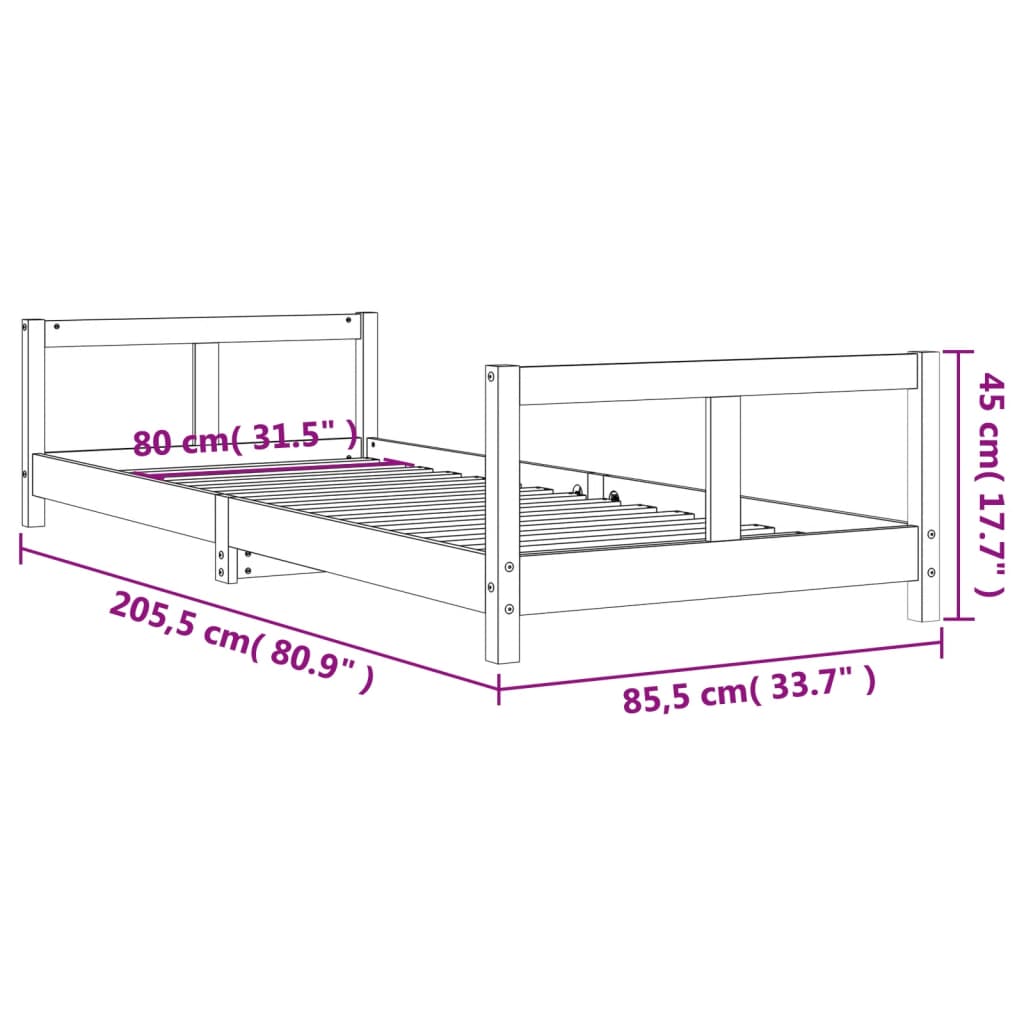 vidaXL Lasten sängynrunko musta 80x200 cm täysi mänty