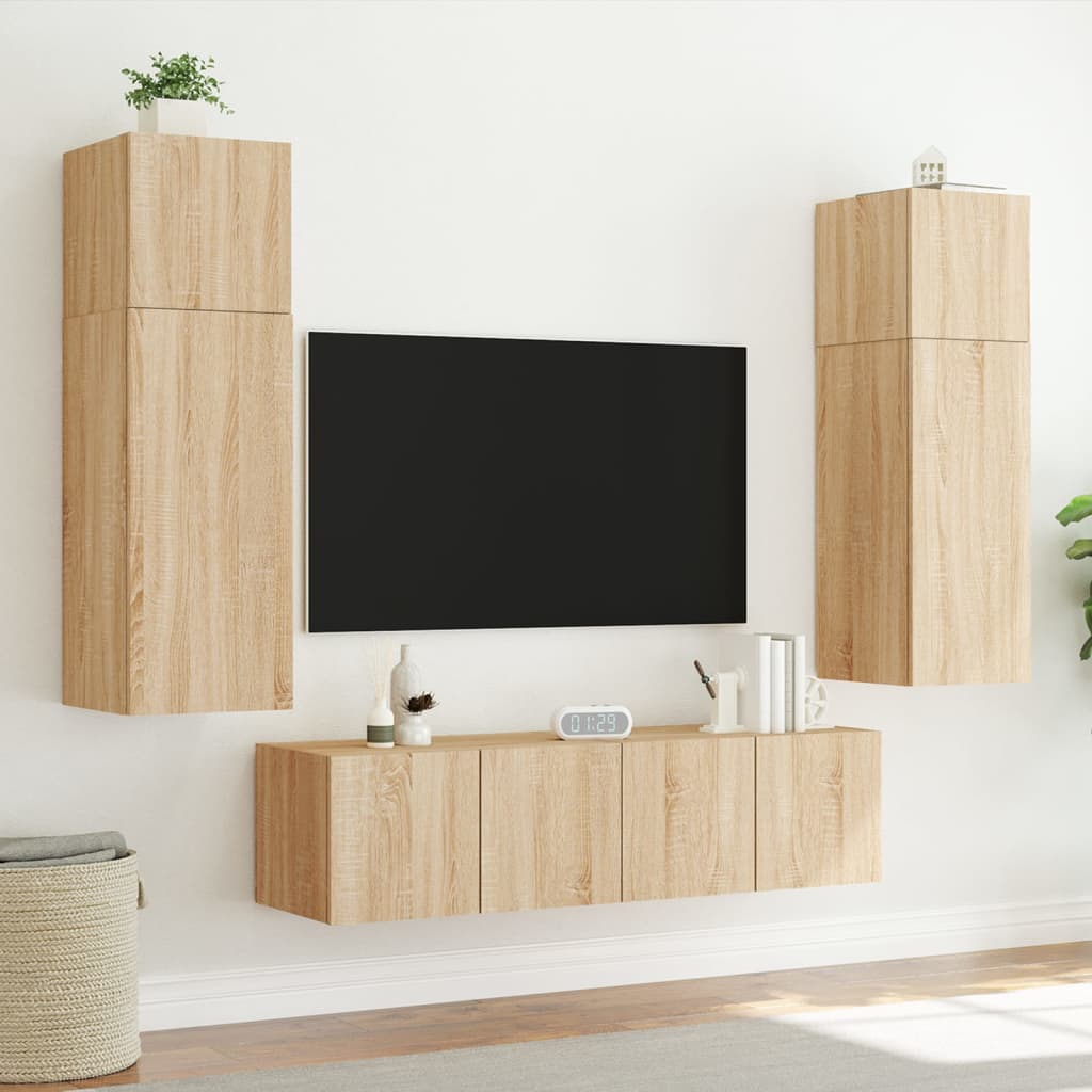 vidaXL TV-seinäkaapit LED-valoilla 2 kpl Sonoma-tammi 60x35x41 cm