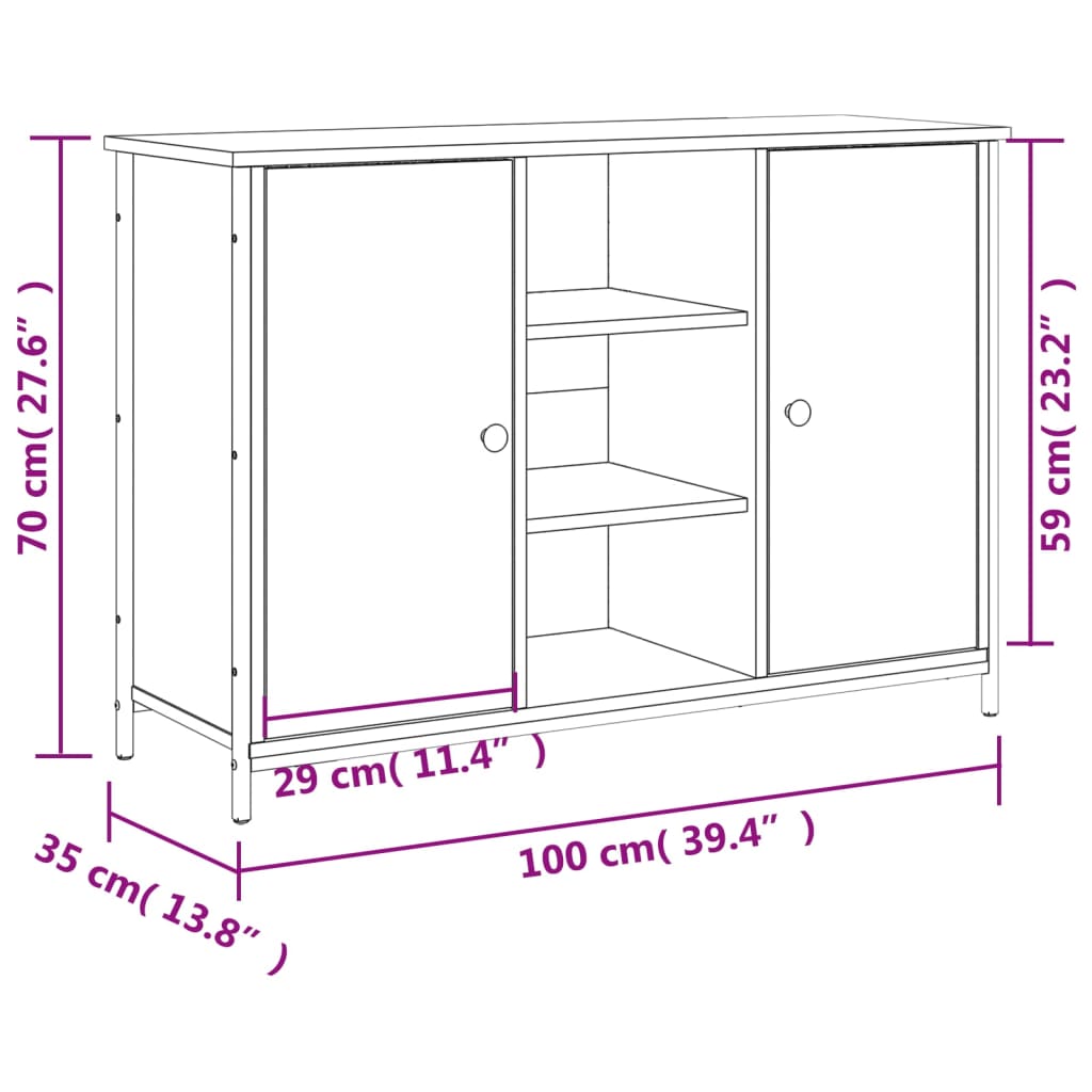 vidaXL Senkki Sonoma-tammi 100x35x70 cm tekninen puu