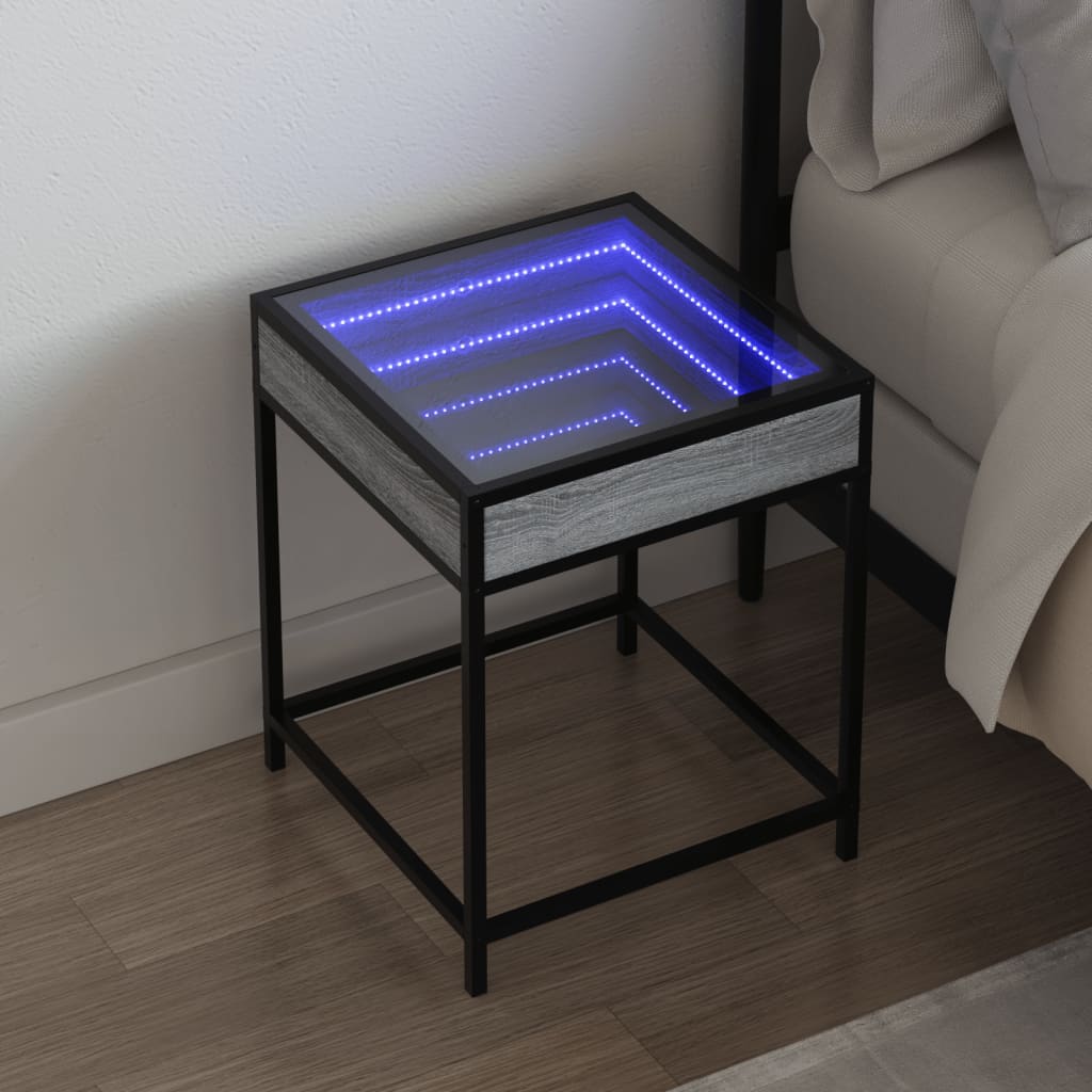 vidaXL sohvapöytä Infinity LED-valoilla harmaa Sonoma 40x40x51 cm