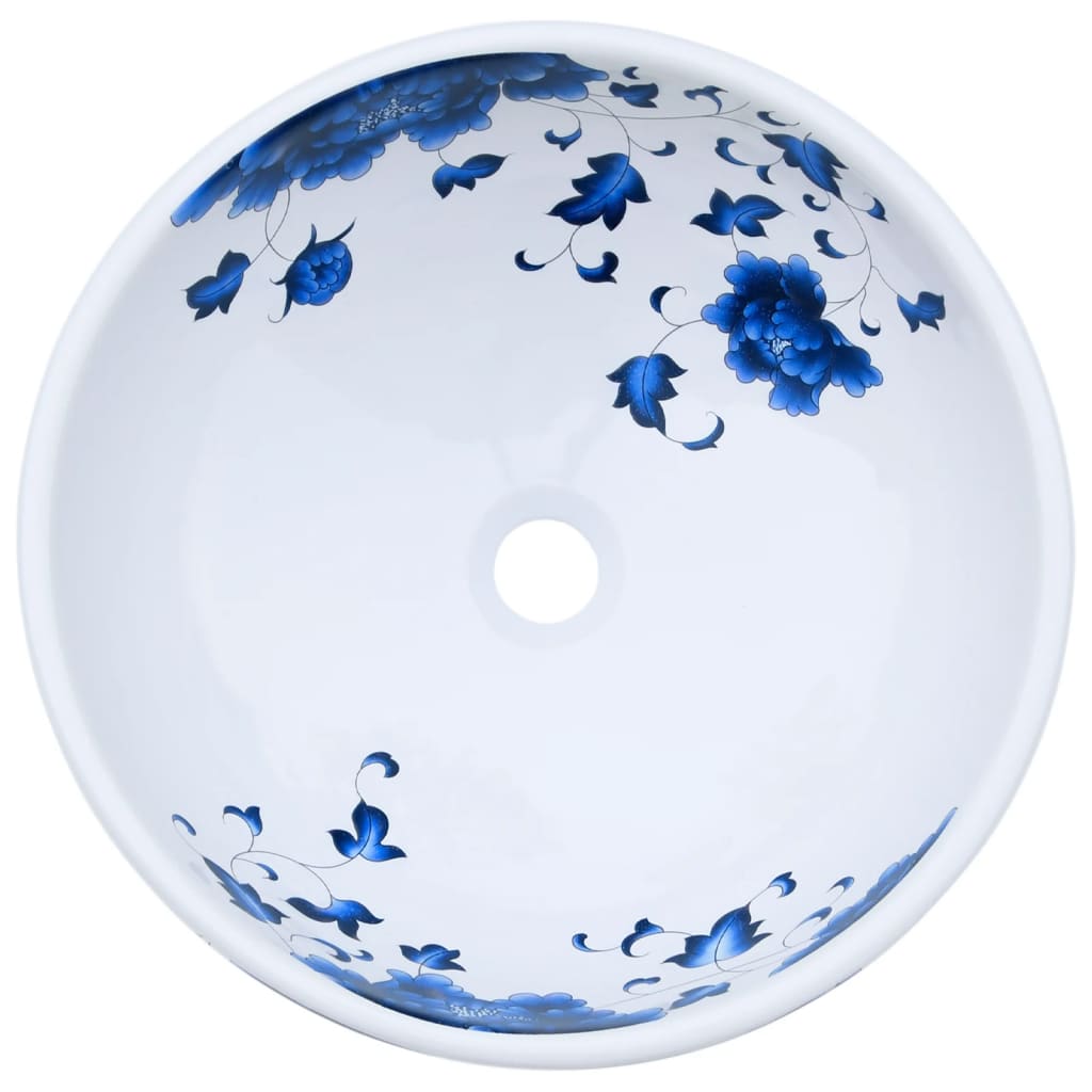 vidaXL Pesuallas työtasolle sinivalkoinen pyöreä Φ41x14 cm keraaminen