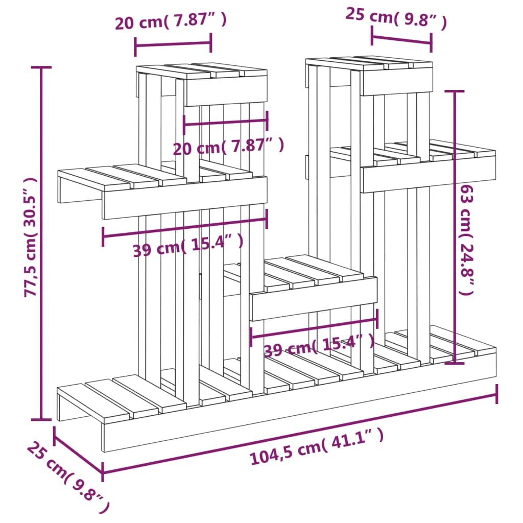 vidaXL Kasviteline hunajanruskea 104,5x25x77,5 cm täysi mänty