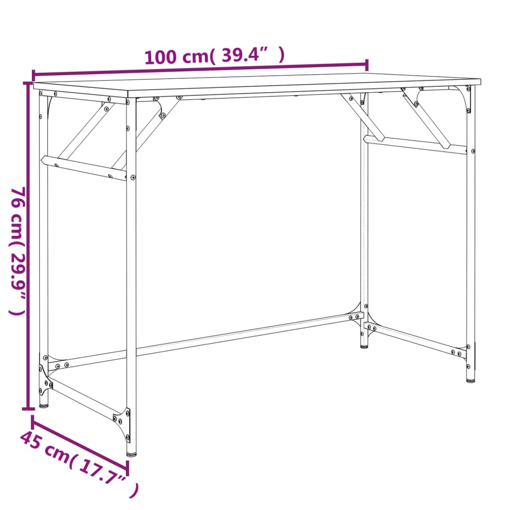 vidaXL Työpöytä savutammi 100x45x76 cm tekninen puu ja teräs