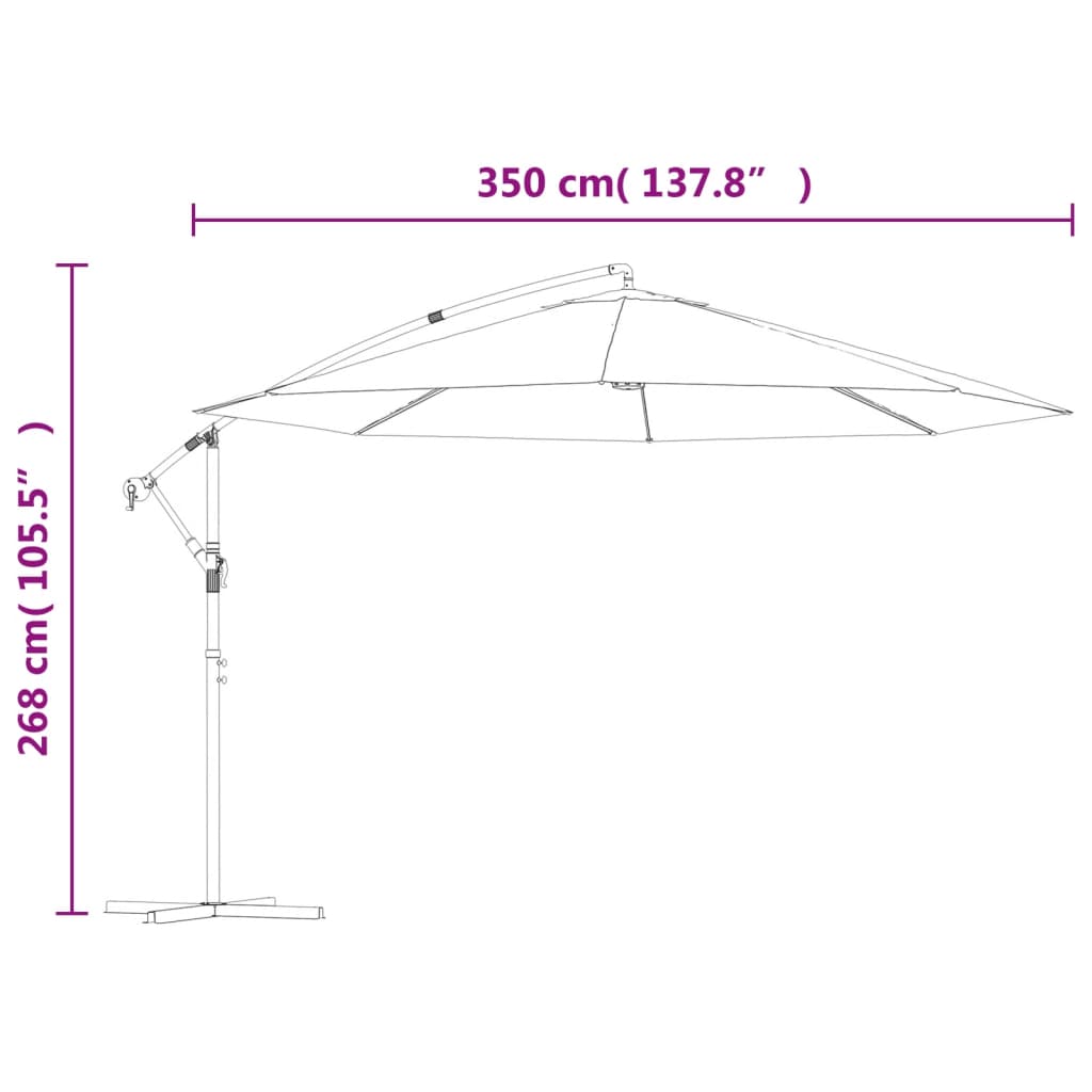 vidaXL Aurinkovarjo cantilever alumiinitolppa 350 cm viininpunainen