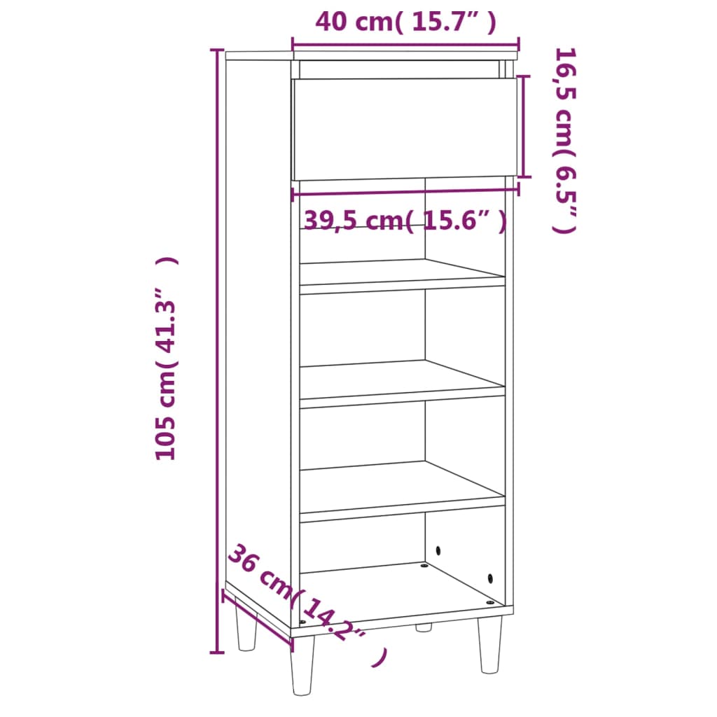 vidaXL Kenkäkaappi musta 40x36x105 cm tekninen puu