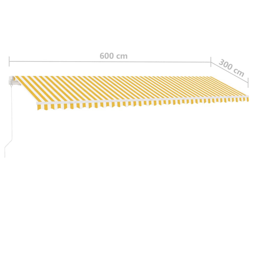 vidaXL Käsin sisäänkelattava markiisi LEDillä 600x300cm keltavalkoinen