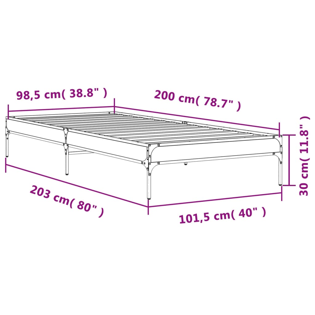 vidaXL Sängynrunko savutammi 100x200 cm tekninen puu ja metalli