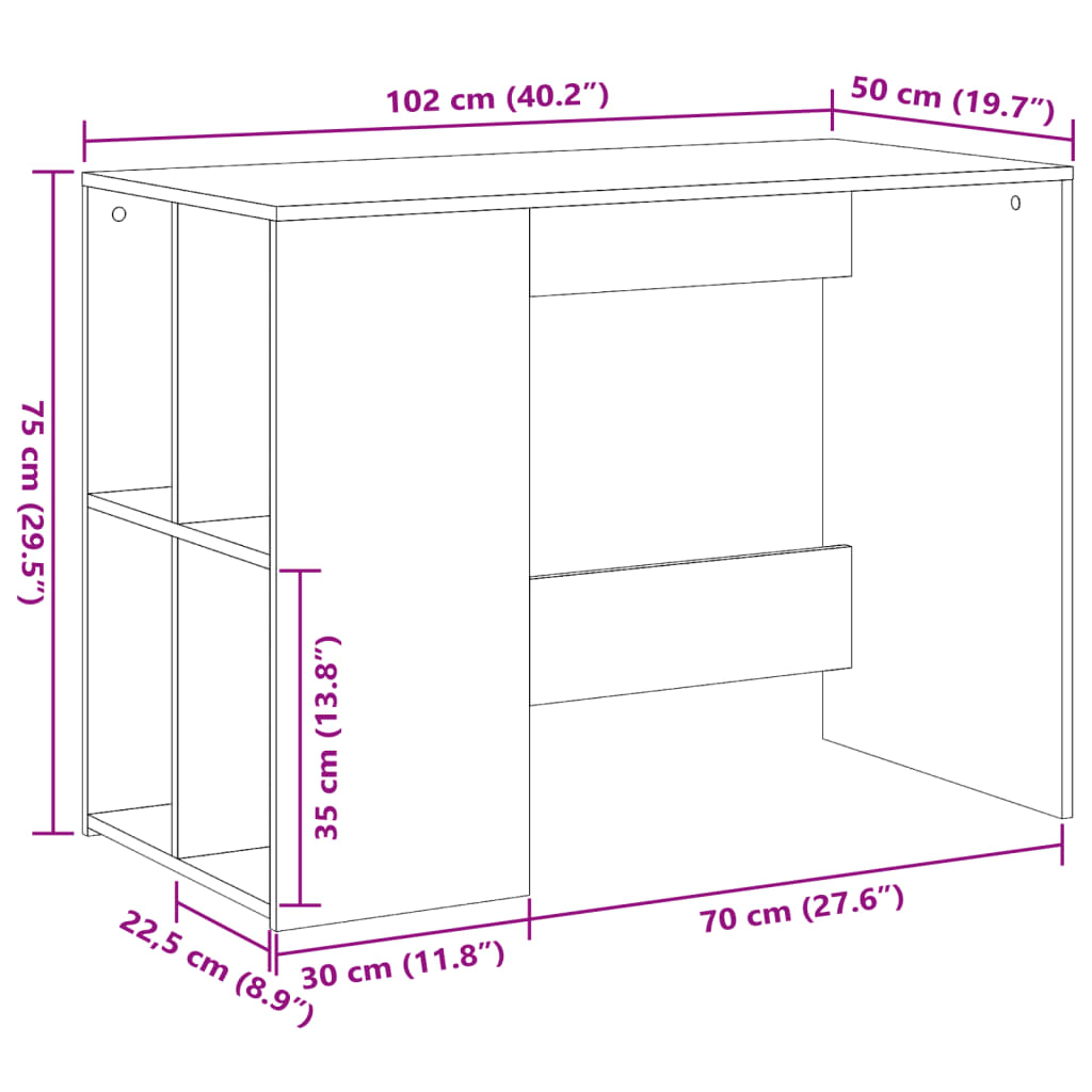 vidaXL Työpöytä harmaa Sonoma 102x50x75 cm tekninen puu