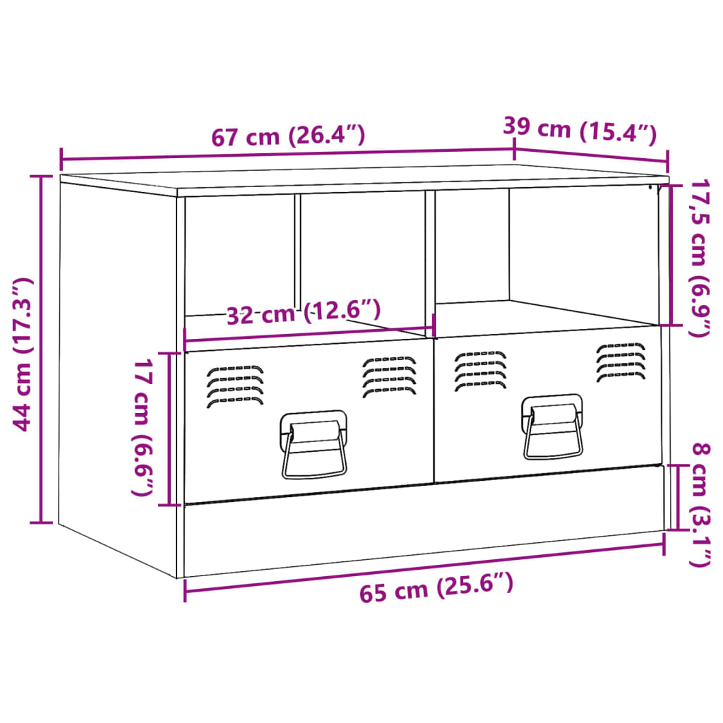 vidaXL TV-taso pinkki 67x39x44 cm teräs