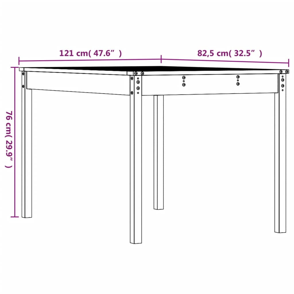 vidaXL Puutarhapöytä hunajanruskea 121x82,5x76 cm täysi mänty