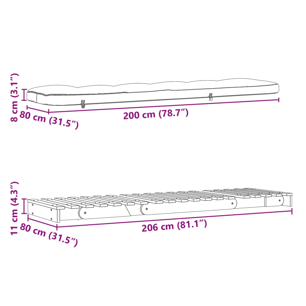 vidaXL Futon vuodesohva patjalla vahanruskea 80x206x11 cm täysi mänty