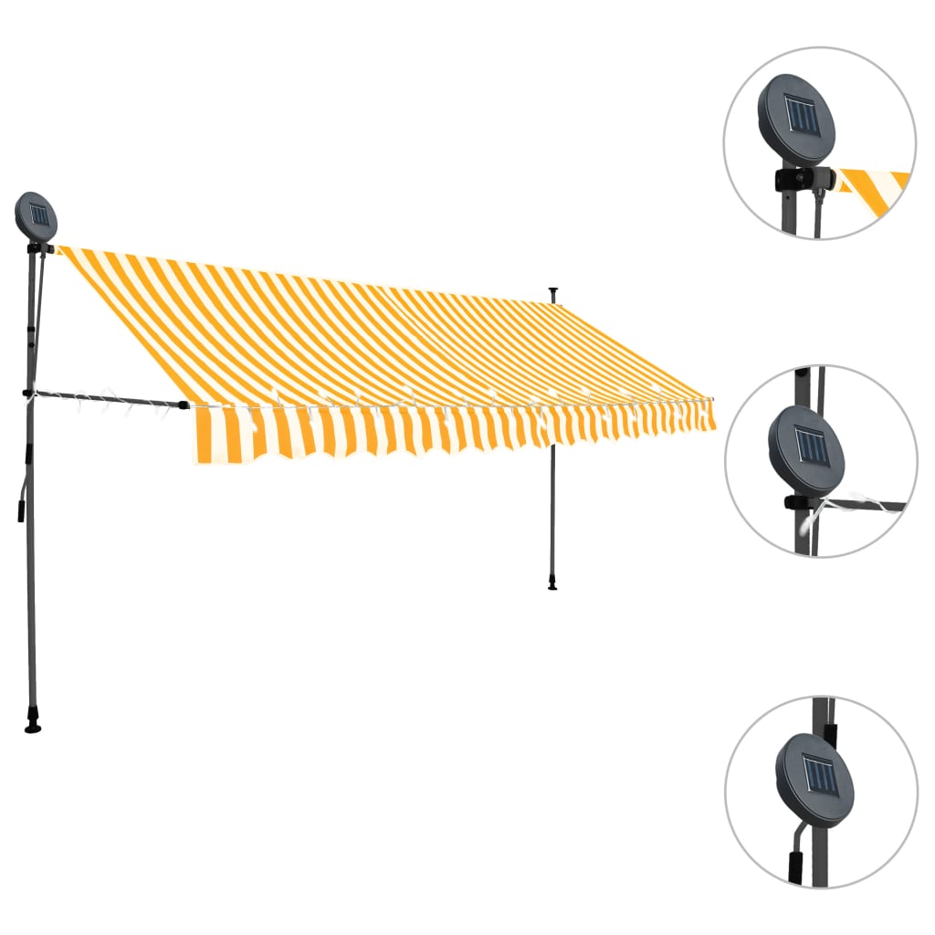 vidaXL Sisäänkelattava markiisi LED-valoilla 400 cm valkoinen/oranssi