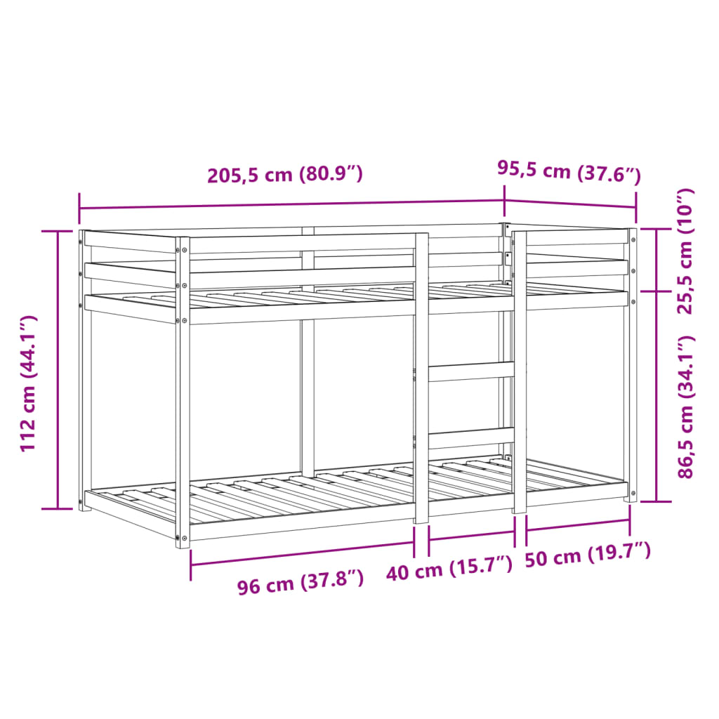 vidaXL Parvisänky verhoilla pinkki 90x200 cm täysi mänty