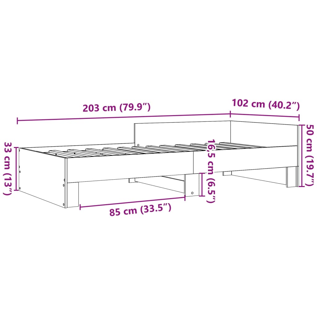 vidaXL Sängynrunko savutammi 100x200 cm tekninen puu