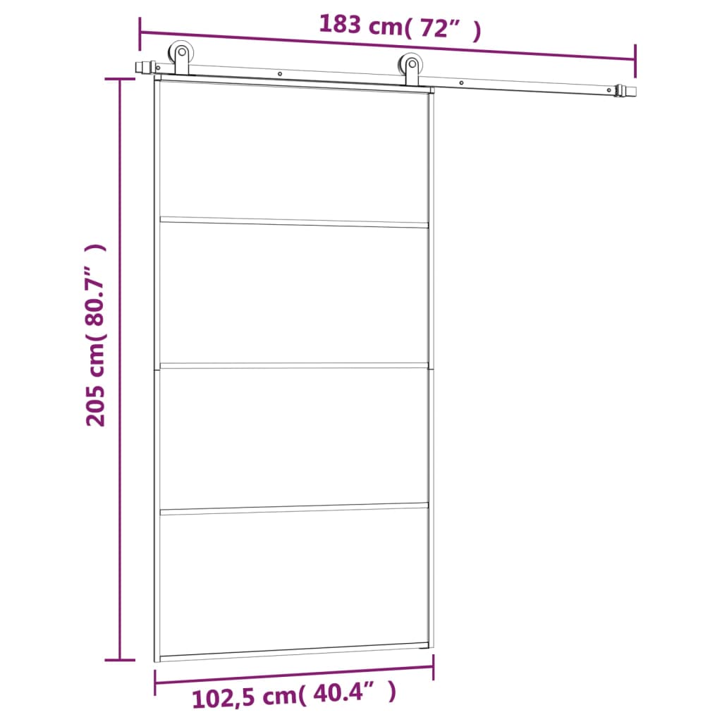 vidaXL Liukuovi asennustarvikkeilla 102,5x205 cm ESG lasi ja alumiini