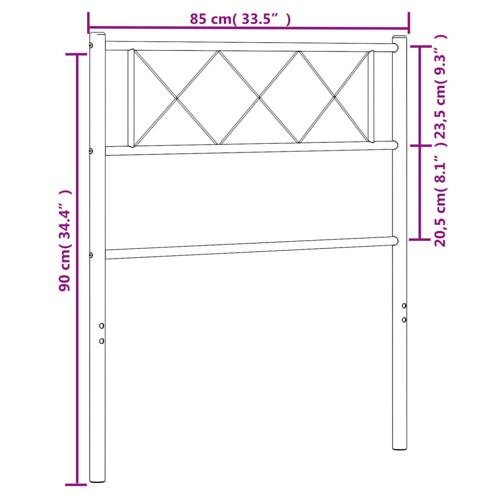 vidaXL Metallinen sängynpääty musta 80 cm