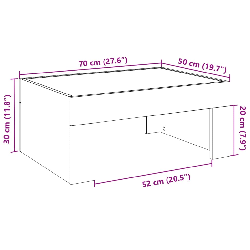 vidaXL sohvapöytä Infinity LED-valoilla Sonoma-tammi 70x50x30 cm