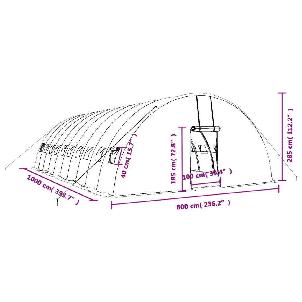 vidaXL Kasvihuone teräsrungolla vihreä 60 m² 10x6x2,85 m