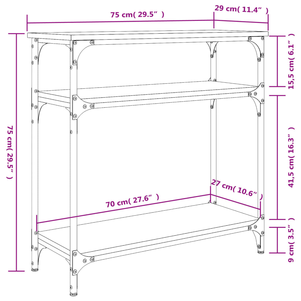 vidaXL Konsolipöytä harmaa Sonoma 75x29x75 cm tekninen puu