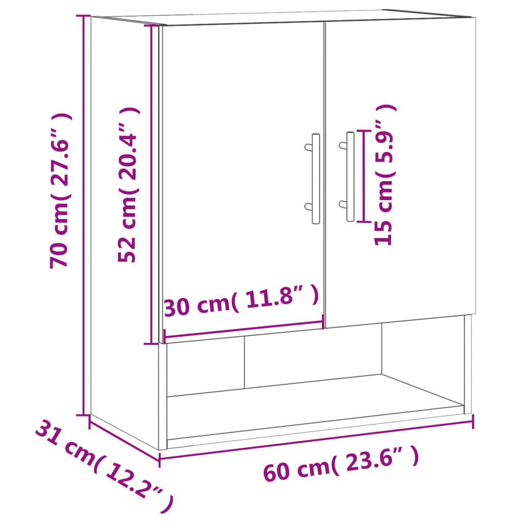 vidaXL Seinäkaappi betoninharmaa 60x31x70 cm tekninen puu