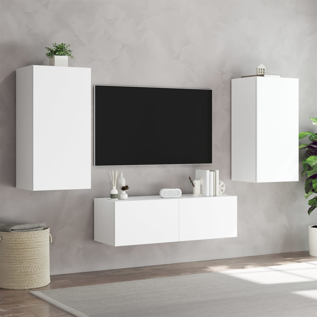 vidaXL 3-osainen TV-seinäkaappisarja LED-valoilla valkoinen