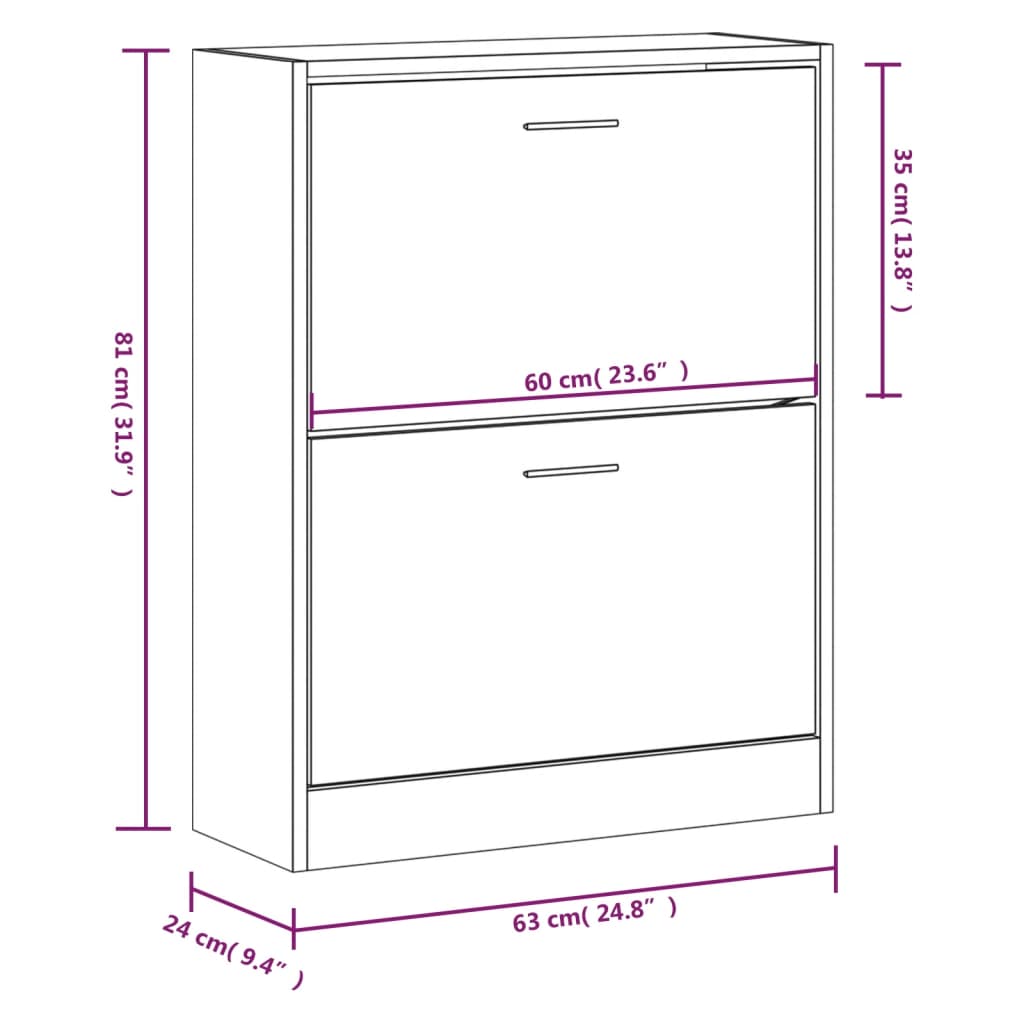 vidaXL Kenkäkaappi ruskea tammi 63x24x81 cm tekninen puu