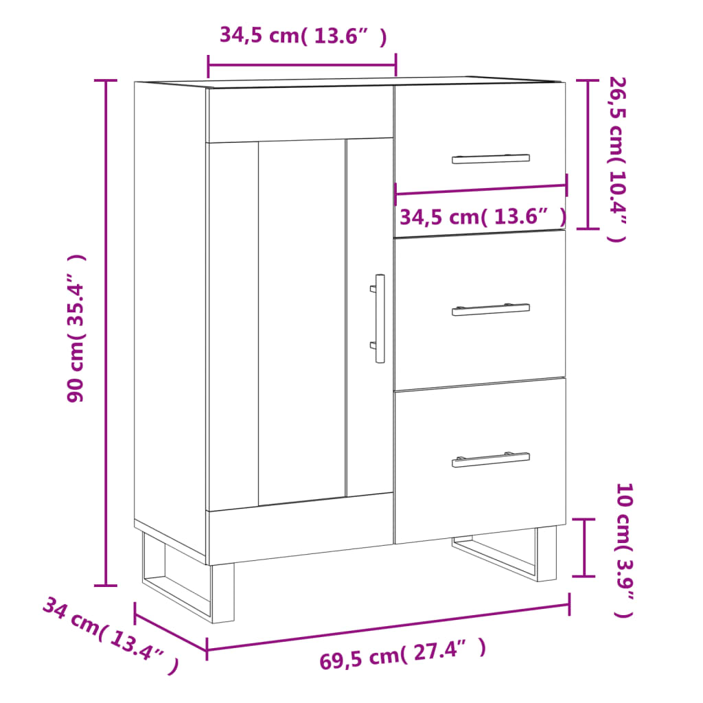 vidaXL Senkki musta 69,5x34x90 cm tekninen puu