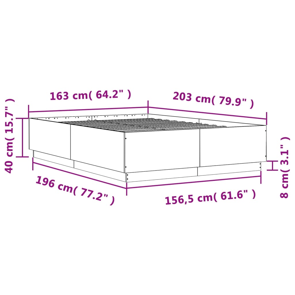 vidaXL Sängynrunko LED-valoilla Sonoma-tammi 160x200 cm tekninen puu