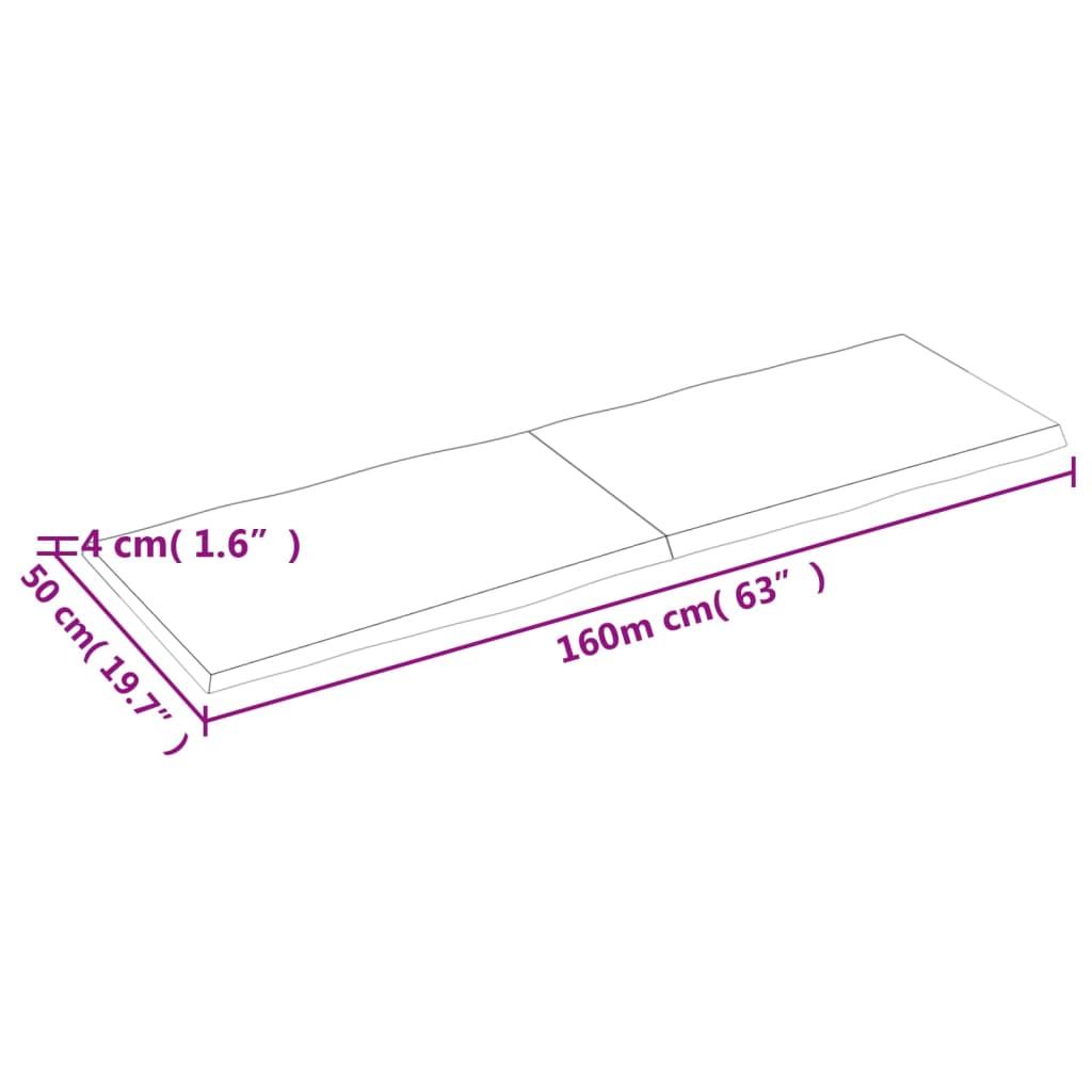 vidaXL Pöytälevy ruskea 160x50x(2-4)cm käsitelty täystammi elävä reuna