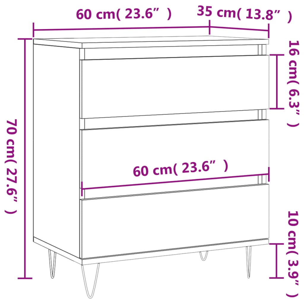 vidaXL Senkki harmaa Sonoma 60x35x70 cm tekninen puu