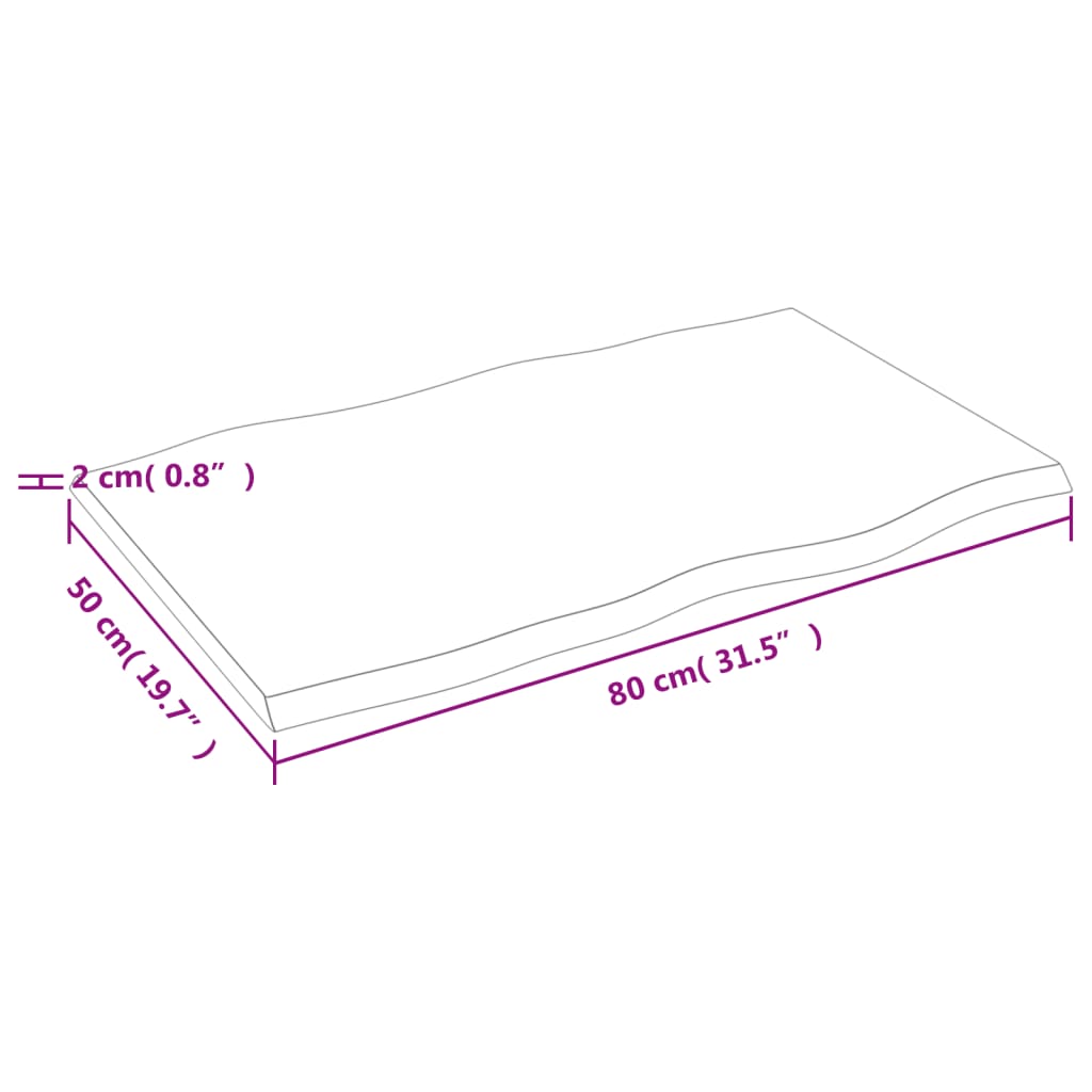 vidaXL Pöytälevy 80x50x2 cm käsittelemätön täystammi elävä reuna