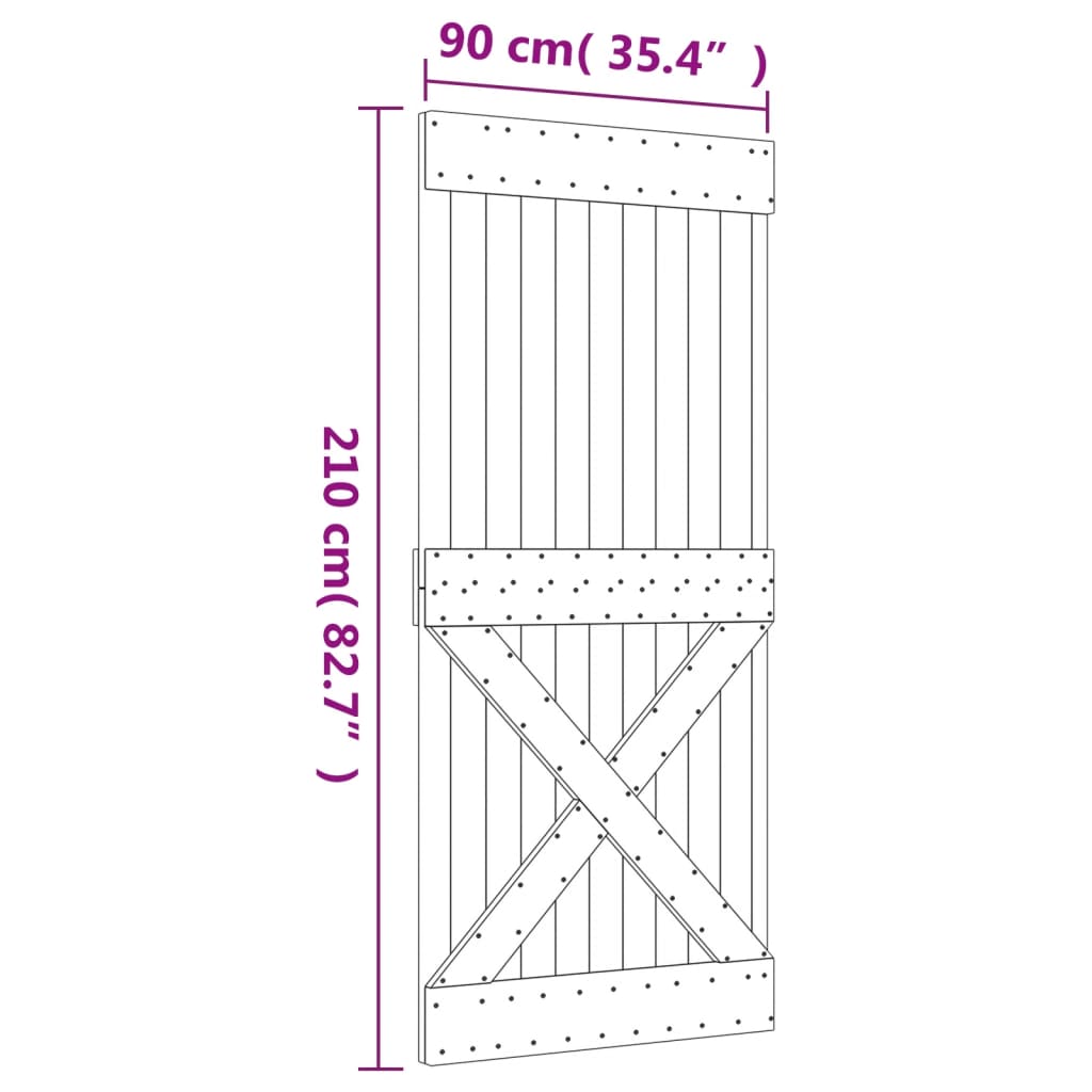 vidaXL Liukuovi asennustarvikkeineen 90x210 cm täysi mänty