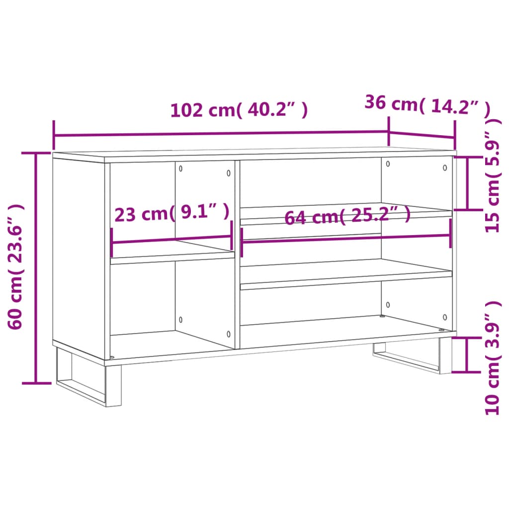 vidaXL Kenkäkaappi betoninharmaa 102x36x60 cm tekninen puu