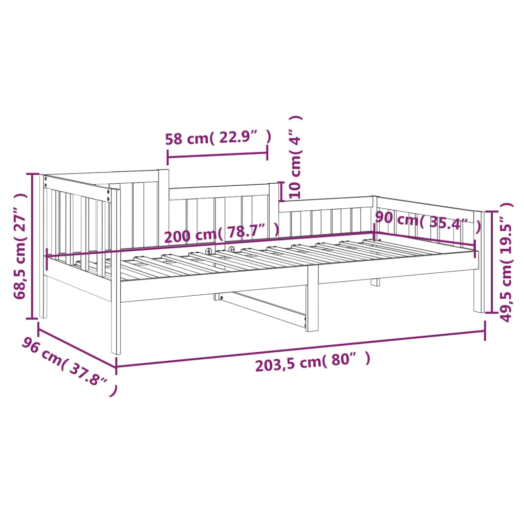 vidaXL Sohvasänky musta 90x200 cm täysi mänty