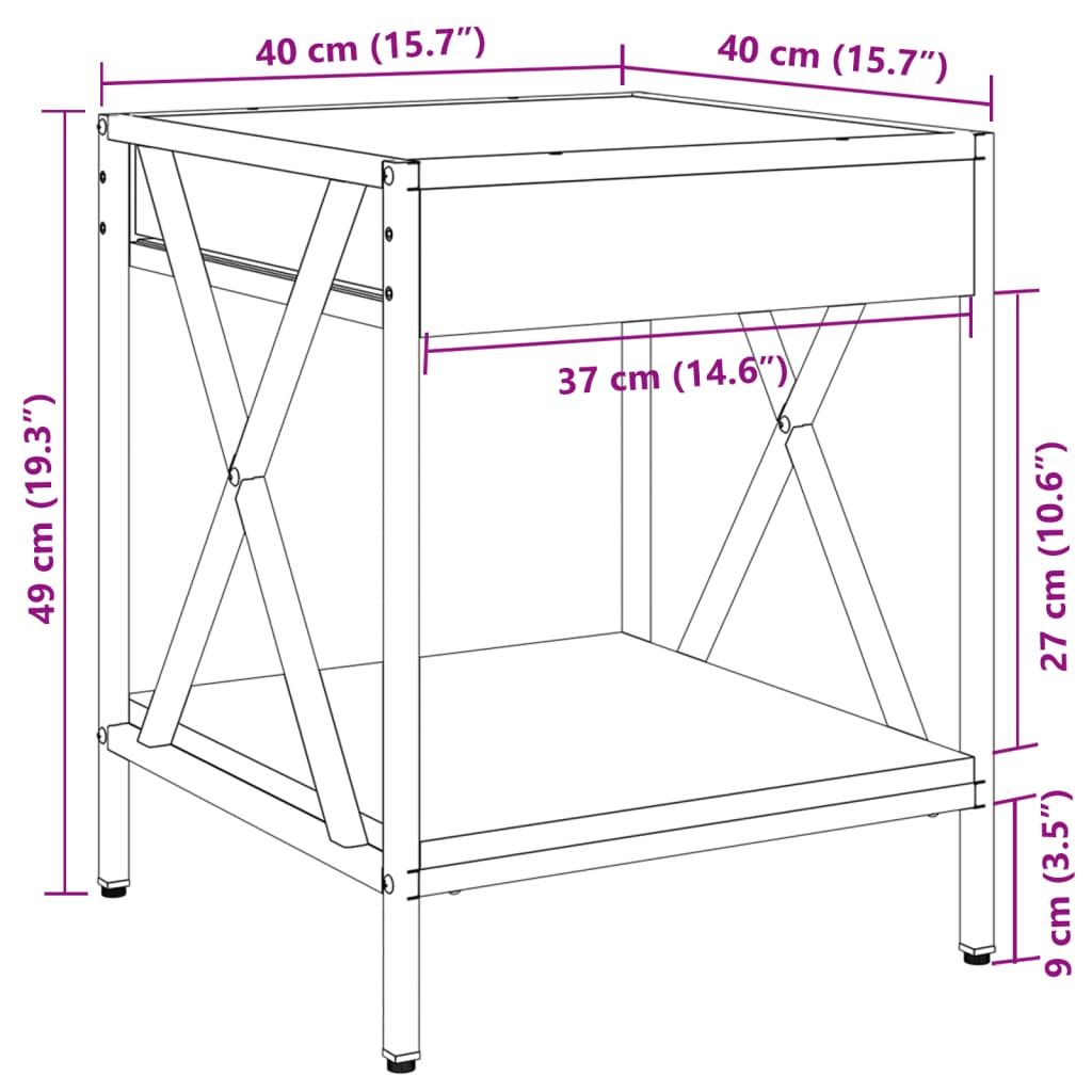 vidaXL sohvapöytä Infinity LED-valoilla savutammi 40x40x49 cm