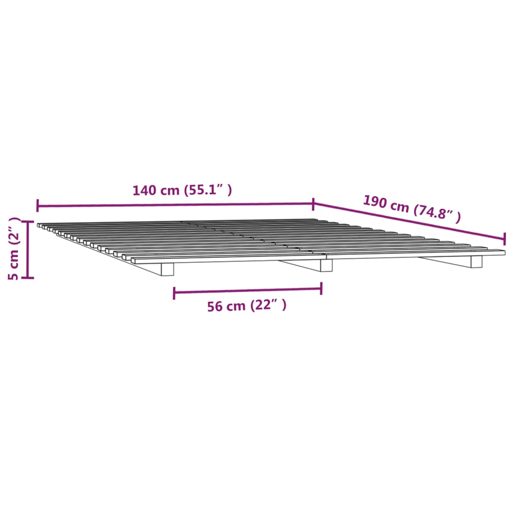 vidaXL Sängynrunko musta 140x190 cm täysi mänty