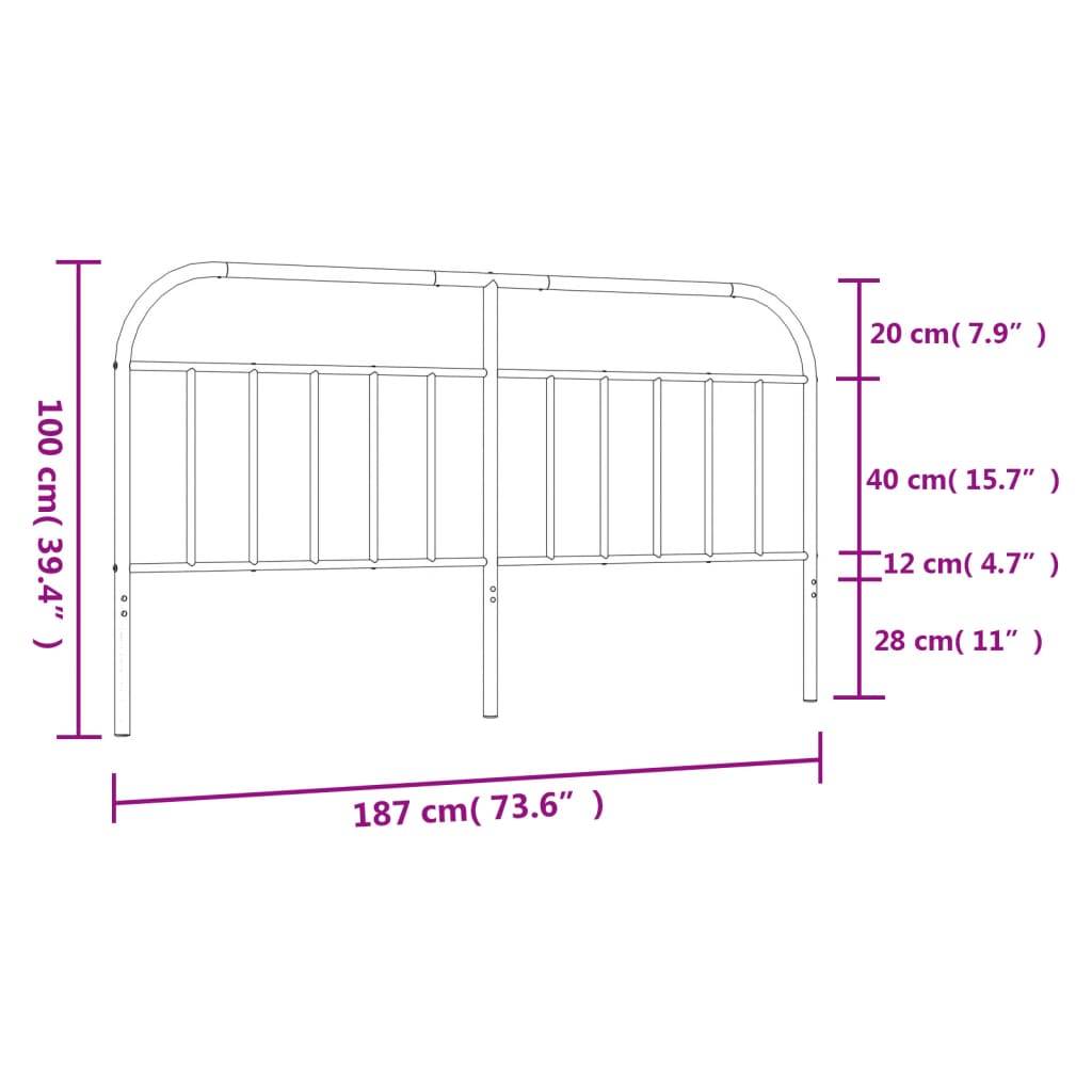 vidaXL Metallinen sängynpääty valkoinen 180 cm