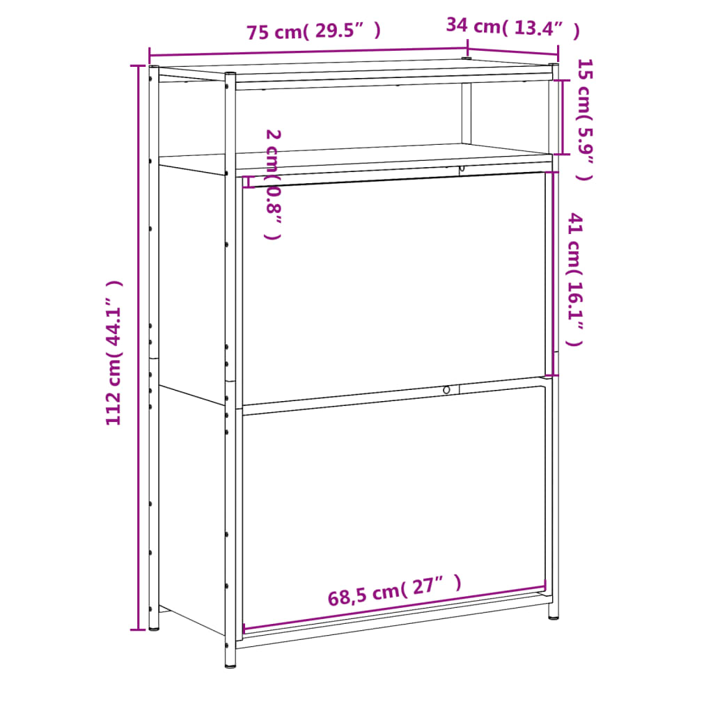 vidaXL Kenkäkaappi musta 75x34x112 cm tekninen puu