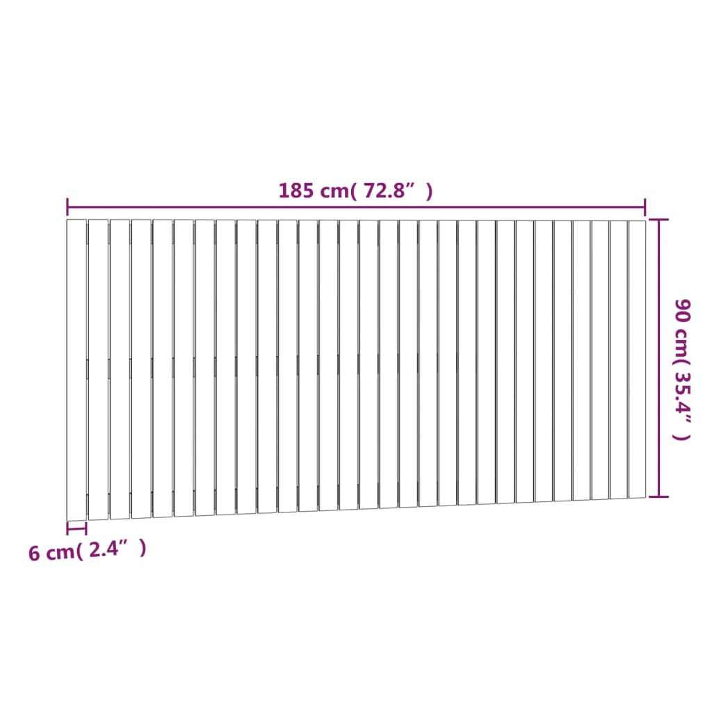 vidaXL Sängynpääty seinälle musta 185x3x90 cm täysi mänty