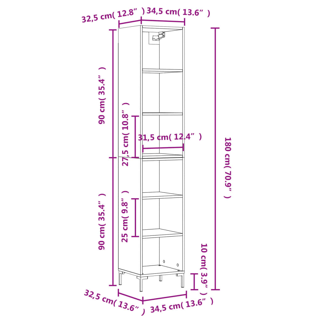 vidaXL Kaappi betoninharmaa 34,5x32,5x180 cm tekninen puu