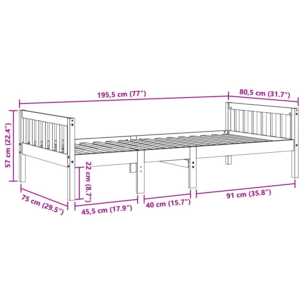 vidaXL Lastensänky ilman patjaa valkoinen 75x190 cm täysi mänty