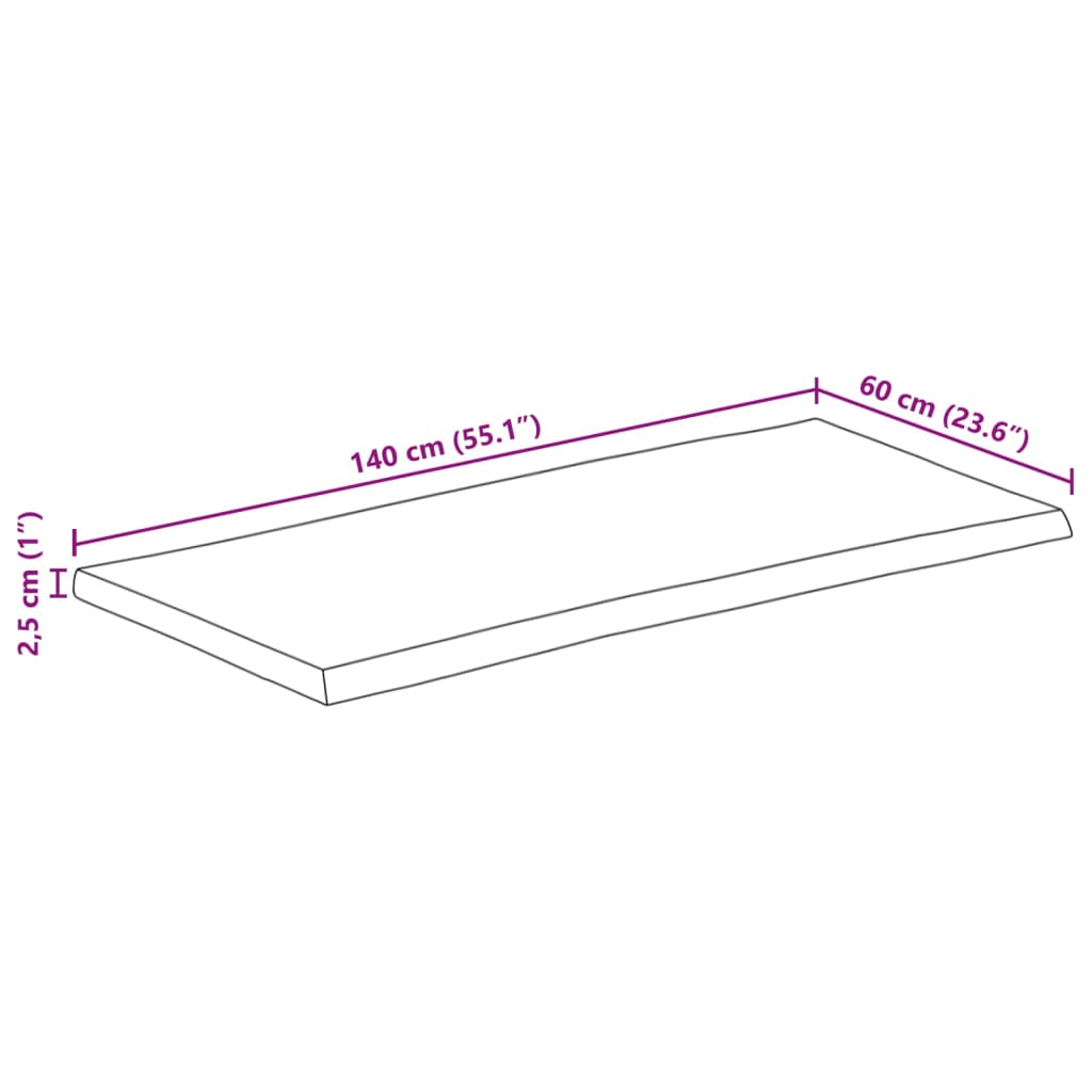 vidaXL Pöytälevy elävä reuna 140x60x2,5 cm täysi karkea mangopuu