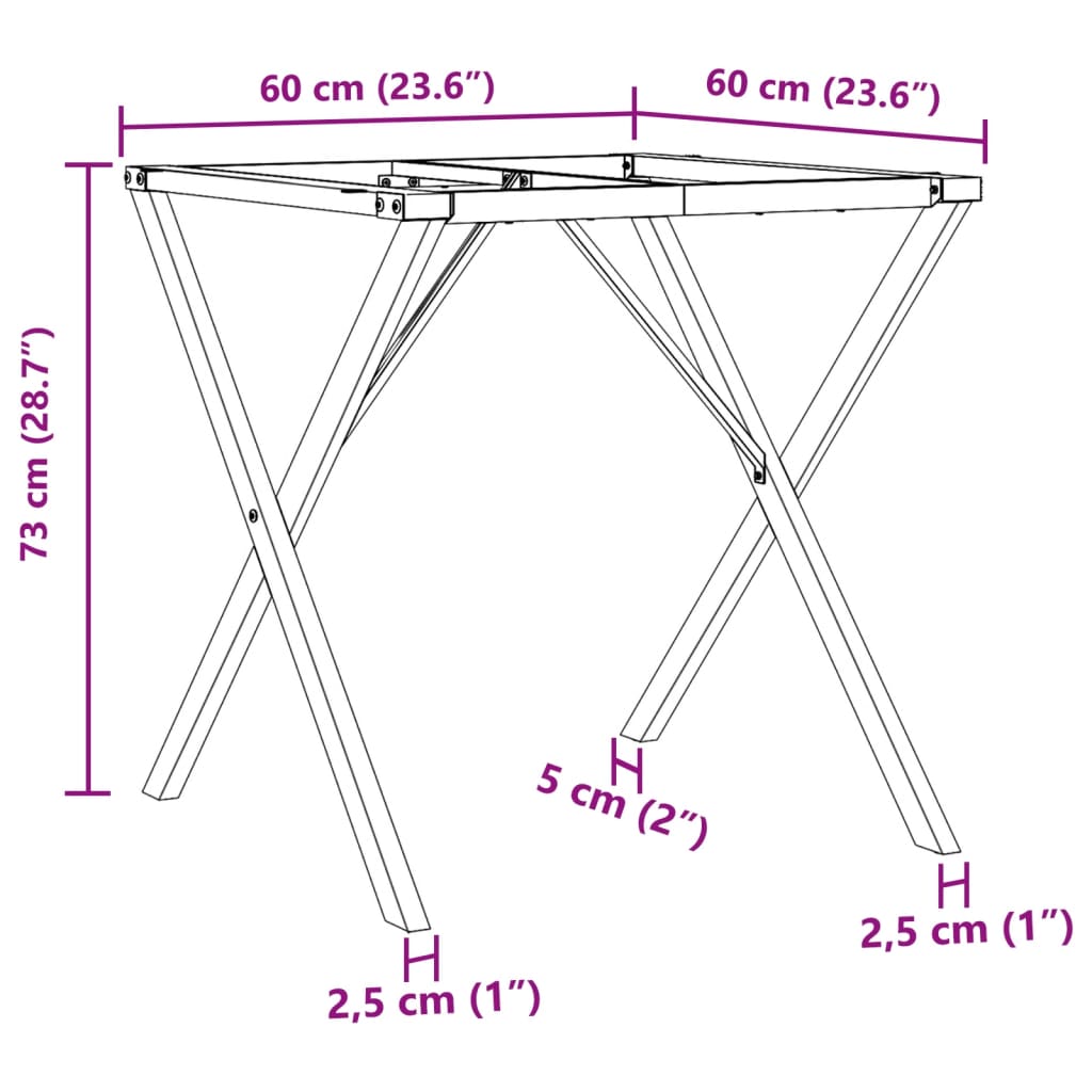 vidaXL Ruokapöydän jalat X-muoto 60x60x73 cm valurauta