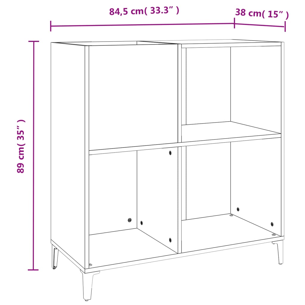 vidaXL LP-levyjen säilytyskaappi ruskea tammi 84,5x38x89 cm puu