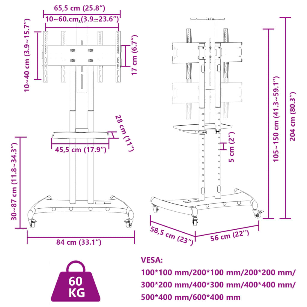 vidaXL TV-seinäkiinnike 32"-70" ruuduille Max VESA 600x400 mm 60 kg