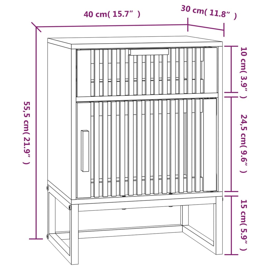 vidaXL Yöpöydät 2 kpl 40x30x55,5 cm tekninen puu ja rauta