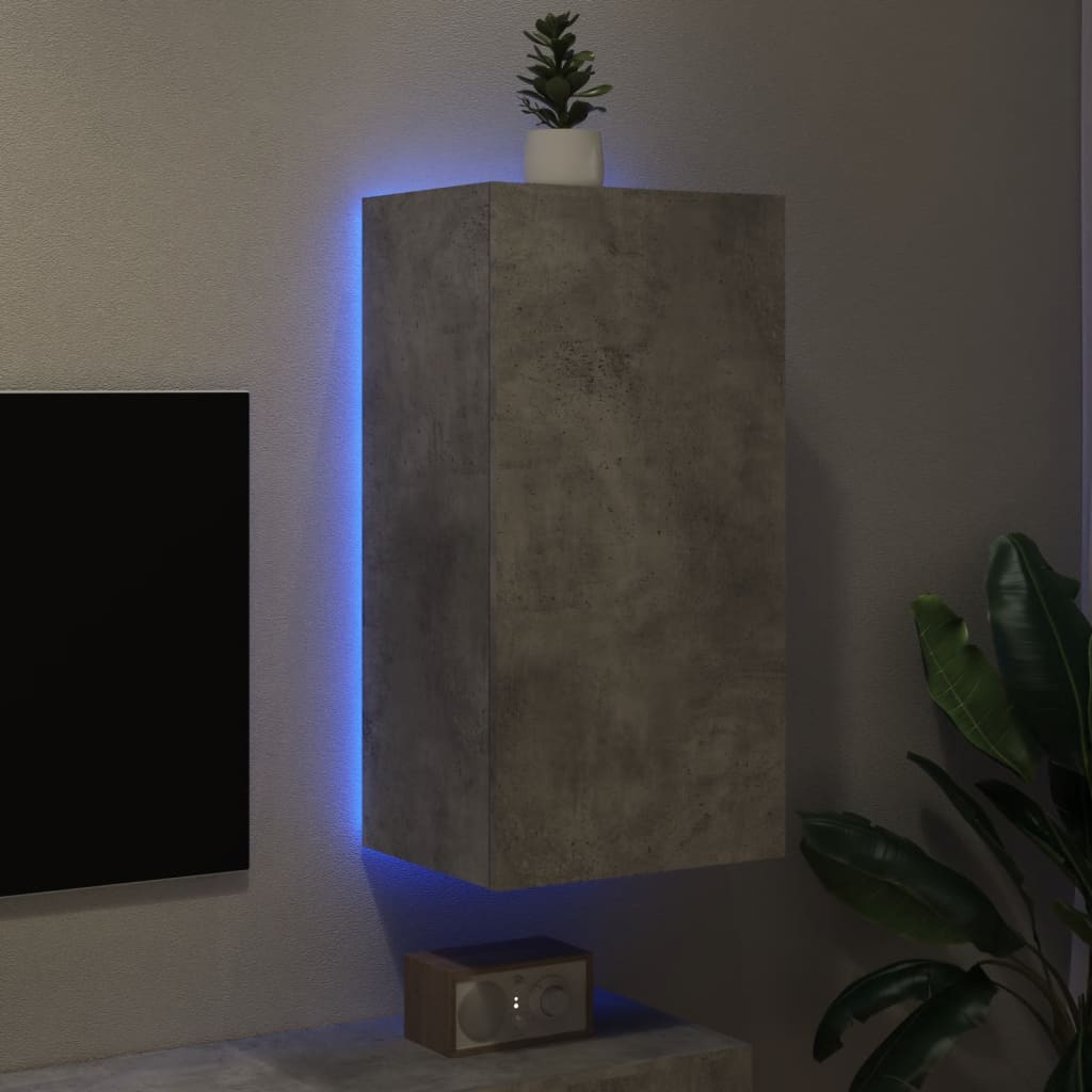 vidaXL TV-seinäkaappi LED-valoilla betoninharmaa 40,5x35x80 cm