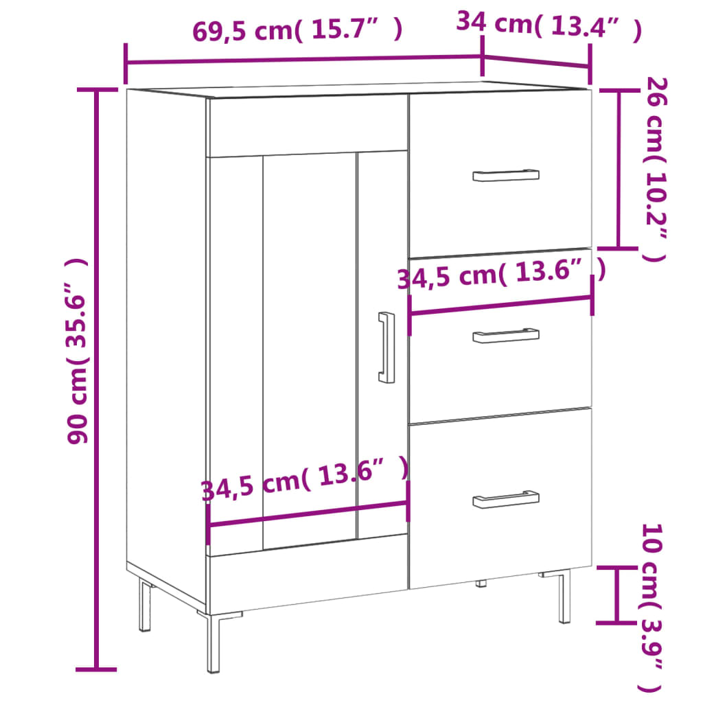 vidaXL Senkki betoninharmaa 69,5x34x90 cm tekninen puu