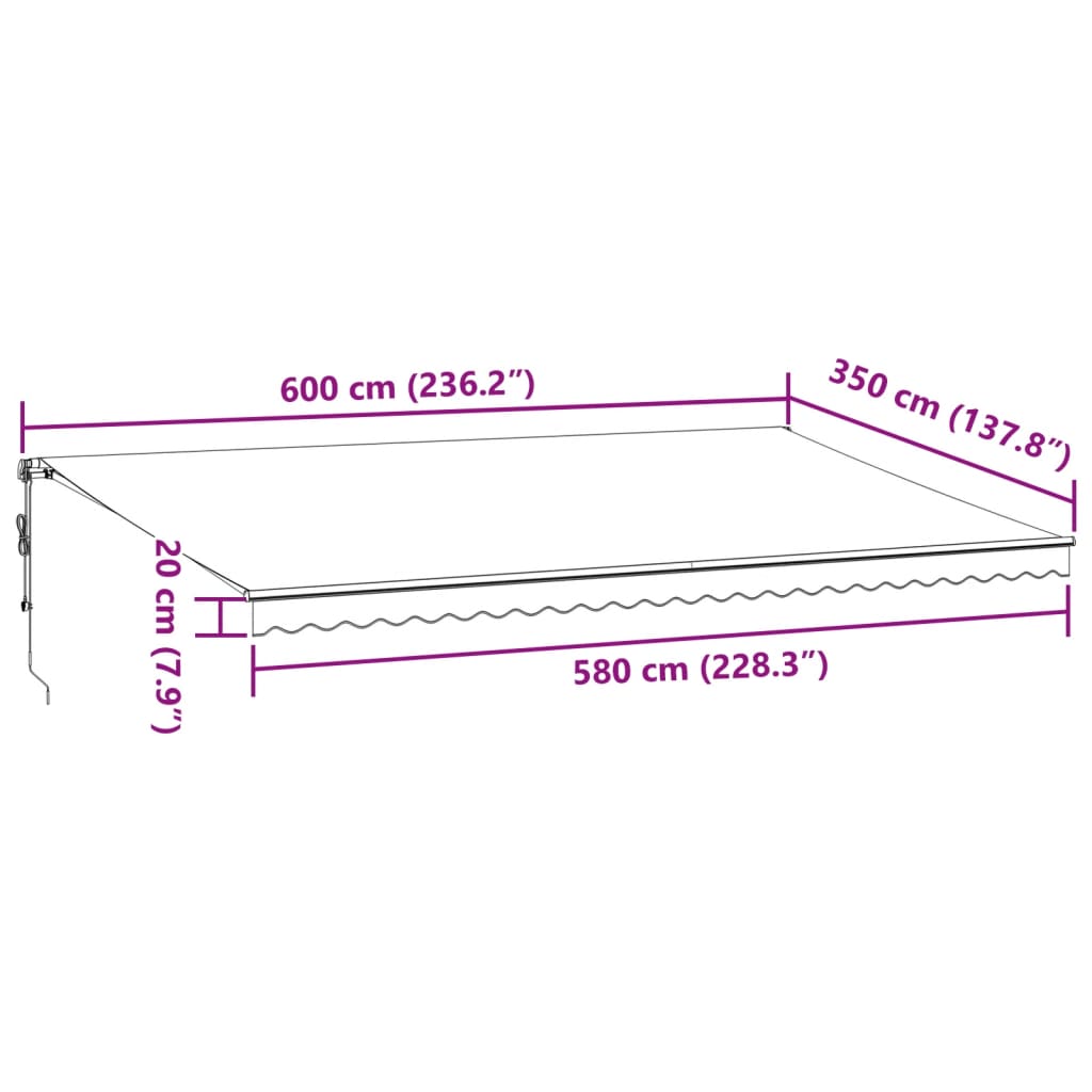 vidaXL Automaattimarkiisi LED-valoilla viininpunainen 600x350 cm