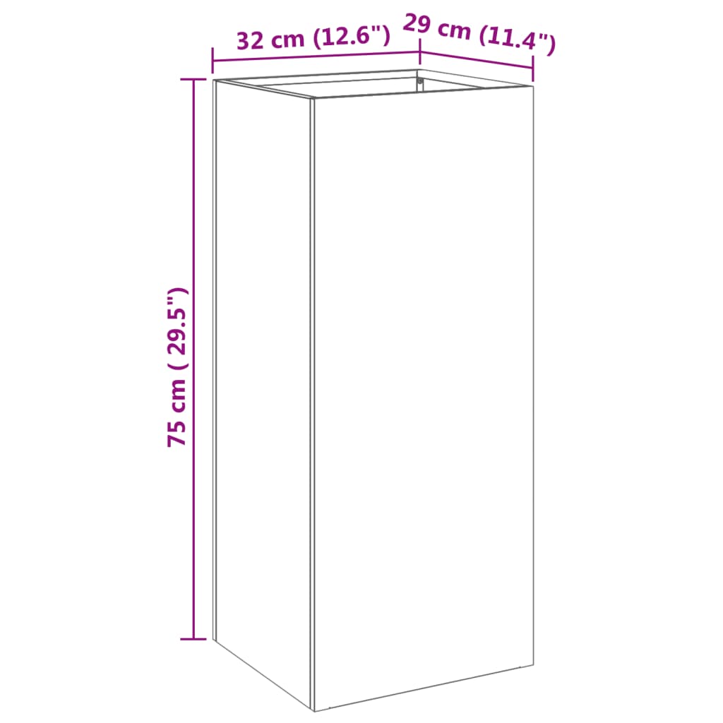 vidaXL Kukkalaatikko hopea 32x29x75 cm ruostumaton teräs